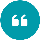 Quotation mark symbol inside a teal circle on a white background.